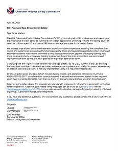 CPSC Letter - Drain cover reminder for public pools