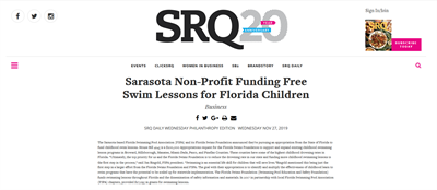 SRQ Magazine: Sarasota Non-Profit Funding Free Swim Lessons for Florida Children